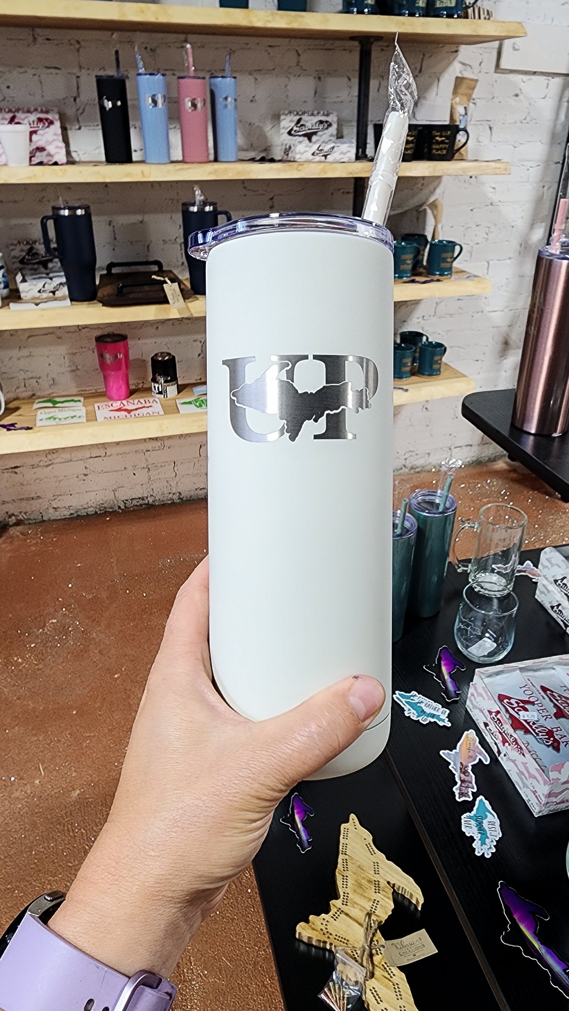 UP Tumblers with Michigan's Upper Peninsula, Make Custom Or Yooper! 20 oz Skinny Stainless Steel Bottle or 40 oz large tumbler with handle