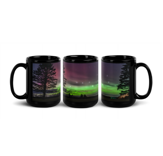 Northern Lights Coffee Mug: Aurora Borealis & Big Dipper Skyline, Michigan Night Sky Souvenir, Keepsake, Memento, Gift, Wrap around design