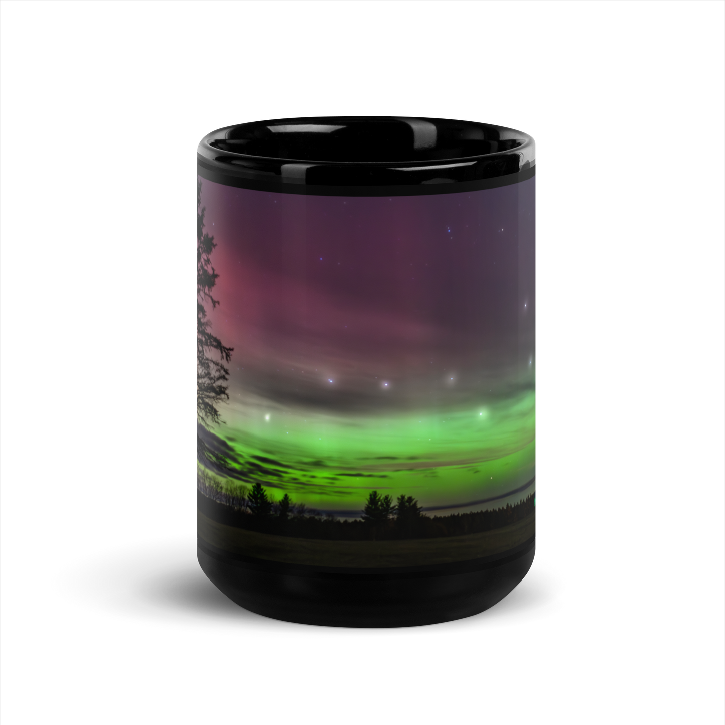 Northern Lights Coffee Mug: Aurora Borealis & Big Dipper Skyline, Michigan Night Sky Souvenir, Keepsake, Memento, Gift, Wrap around design
