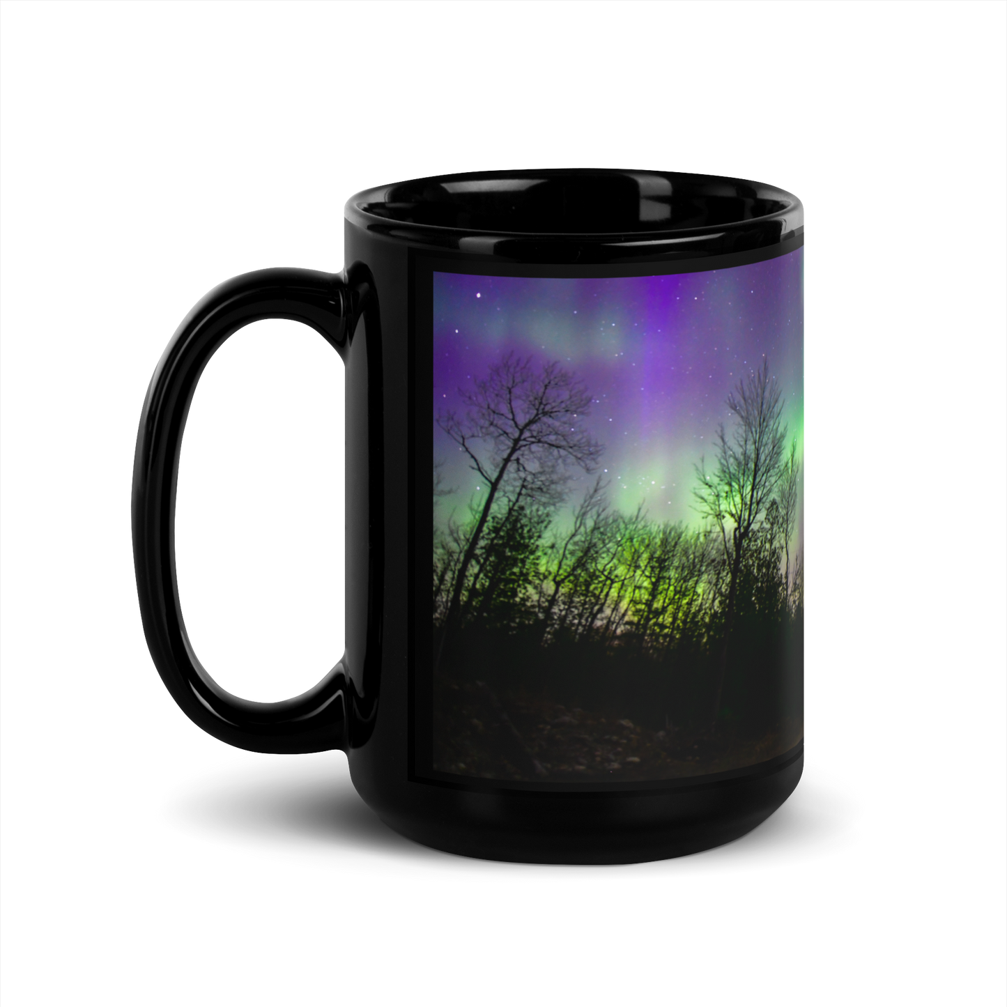 Northern Lights Coffee Mug: Aurora Borealis & Country Backroad, Michigan Night Sky Souvenir, Keepsake, Momento, Gift, Wrap around design