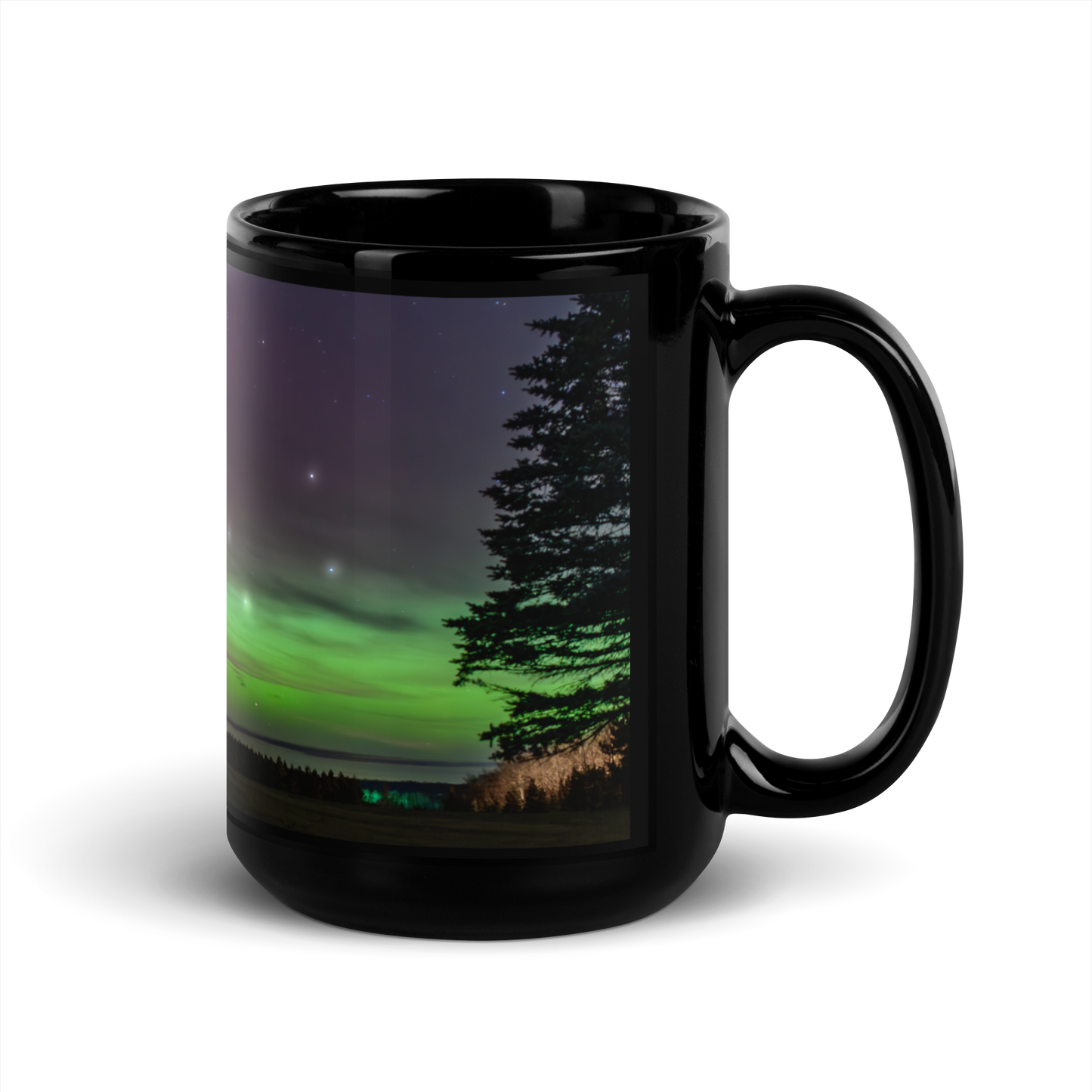 Northern Lights Coffee Mug: Aurora Borealis & Big Dipper Skyline, Michigan Night Sky Souvenir, Keepsake, Memento, Gift, Wrap around design