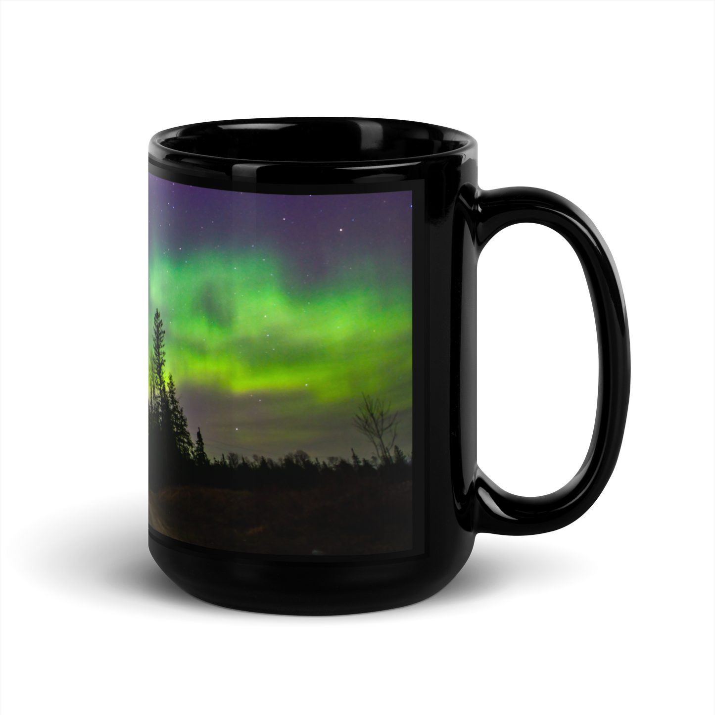Northern Lights Coffee Mug: Aurora Borealis & Country Backroad, Michigan Night Sky Souvenir, Keepsake, Momento, Gift, Wrap around design