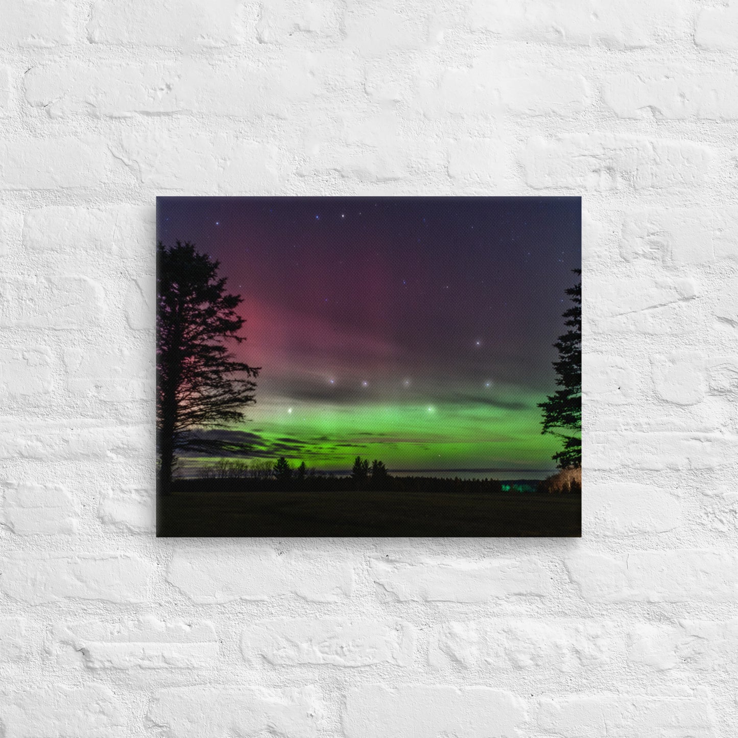 Northern Lights & Big Dipper Canvas - Pine Tree Silhouette Wall Art, Upper Michigan Night Sky Home Decor