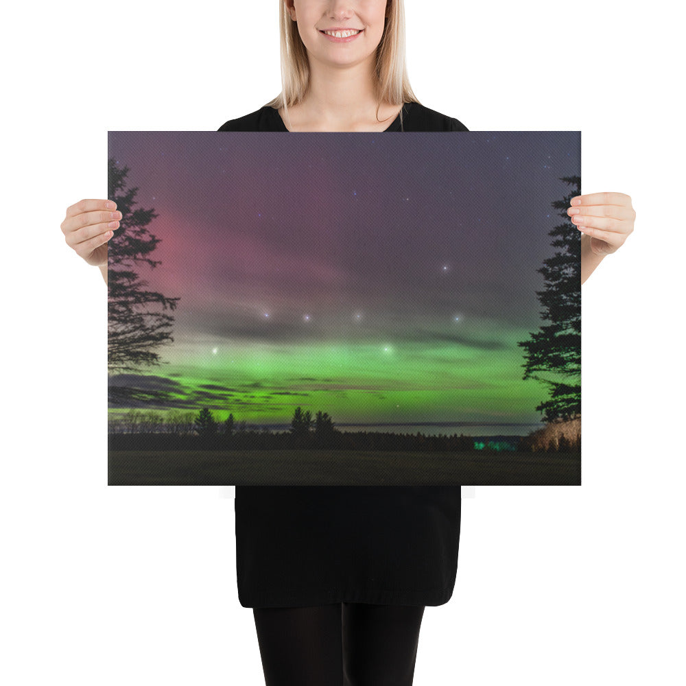 Northern Lights & Big Dipper Canvas - Pine Tree Silhouette Wall Art, Upper Michigan Night Sky Home Decor