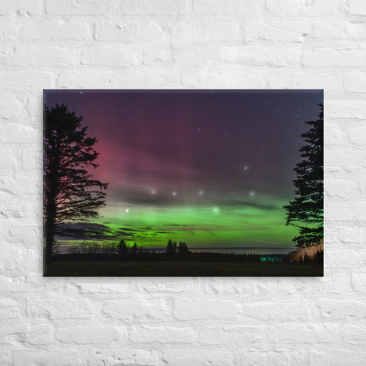 Northern Lights & Big Dipper Canvas - Pine Tree Silhouette Wall Art, Upper Michigan Night Sky Home Decor