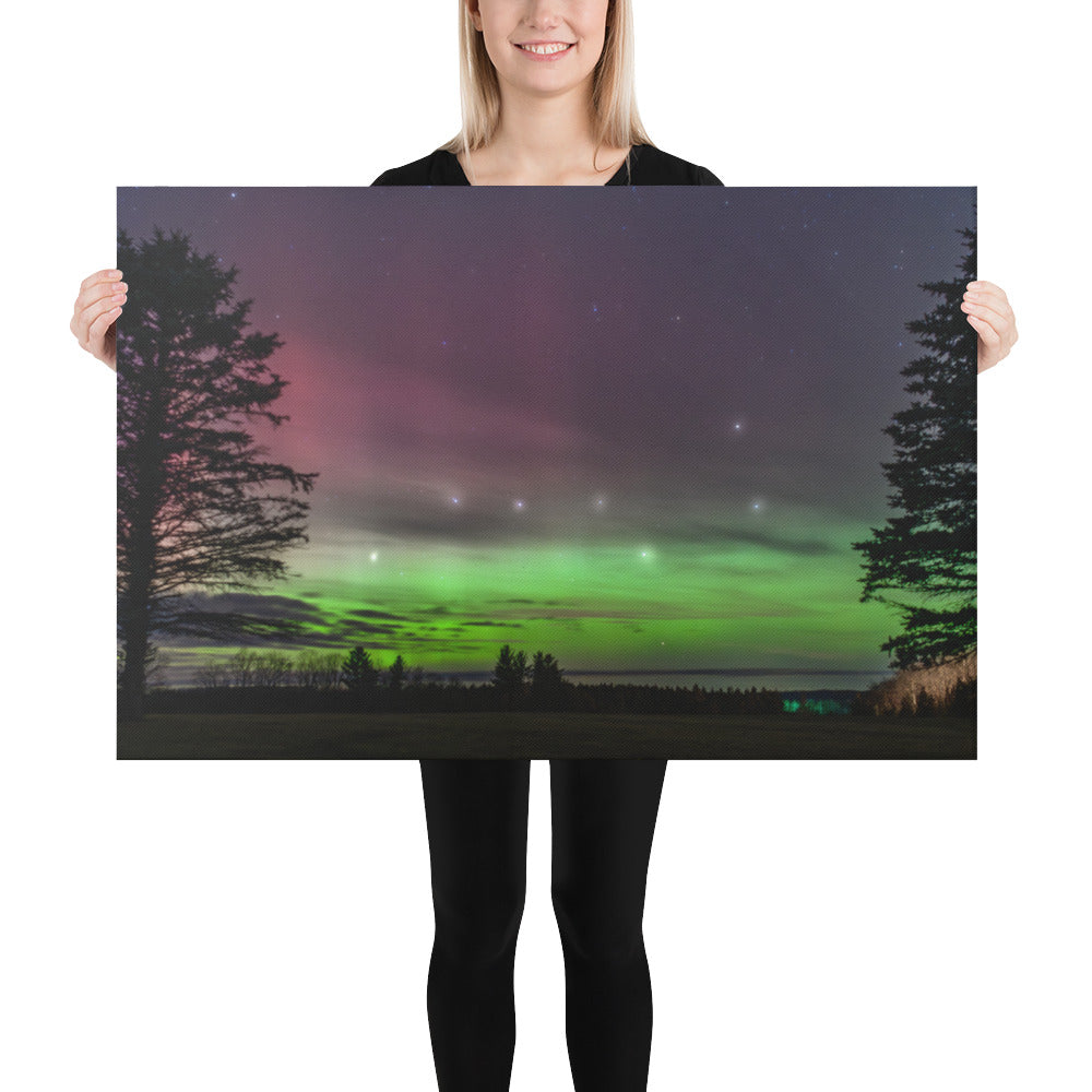Northern Lights & Big Dipper Canvas - Pine Tree Silhouette Wall Art, Upper Michigan Night Sky Home Decor
