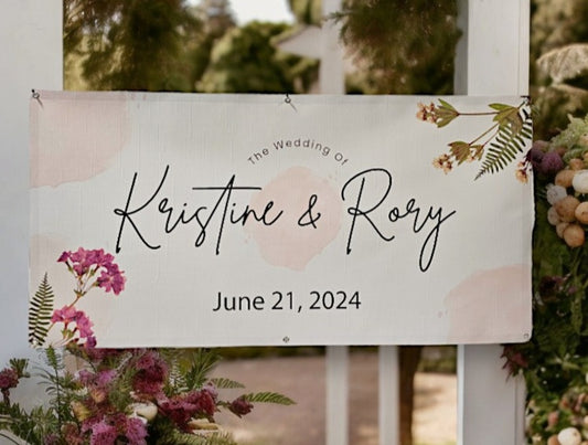 Personalized Wedding Welcome Sign Banner, Includes Couples first name & wedding date, Floral decor for wedding, Anniversary Party Decoration