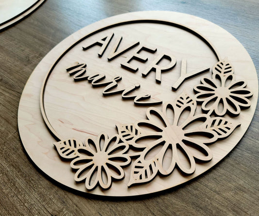 Custom Name Sign Kit, First & Middle Name, Nursery Round Name Sign, Wood Craft kit, Unfinished, DIY Personalized Wood Childrens Project Sign