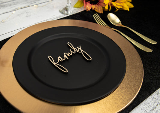 Family Place Cards, Thanksgiving Table Plate Settings, Family Wood Word, Holiday Decor, Thanksgiving Place settings, Small Thankful Sign