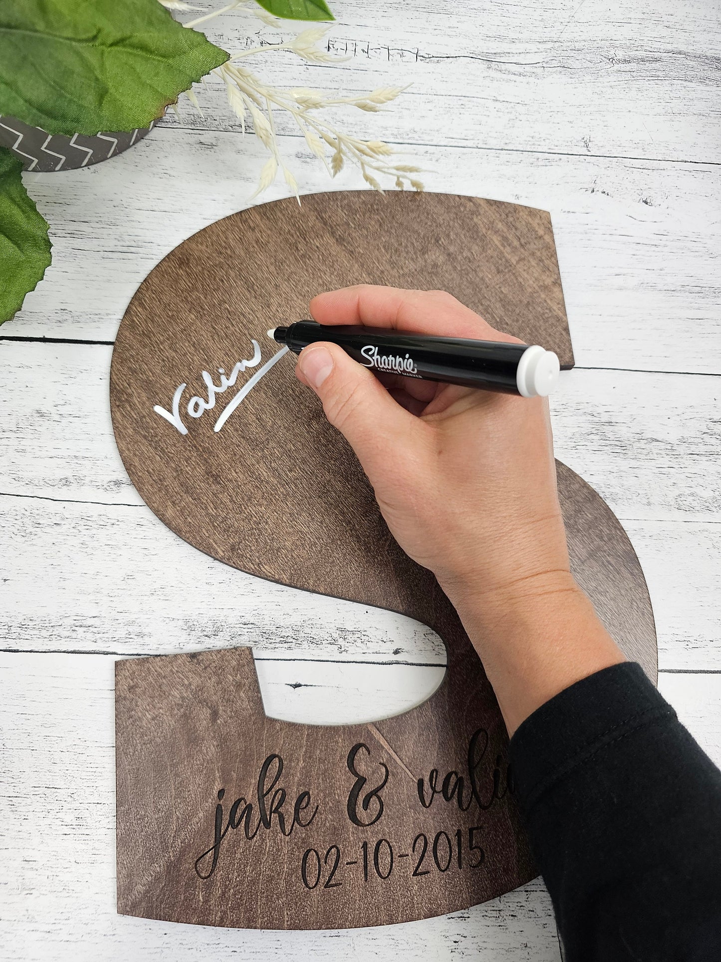 Wedding Guestbook Alternative, Guest Signature Board on Custom Wooden Letter, Personalized with couple's wedding details, Natural Wood Decor