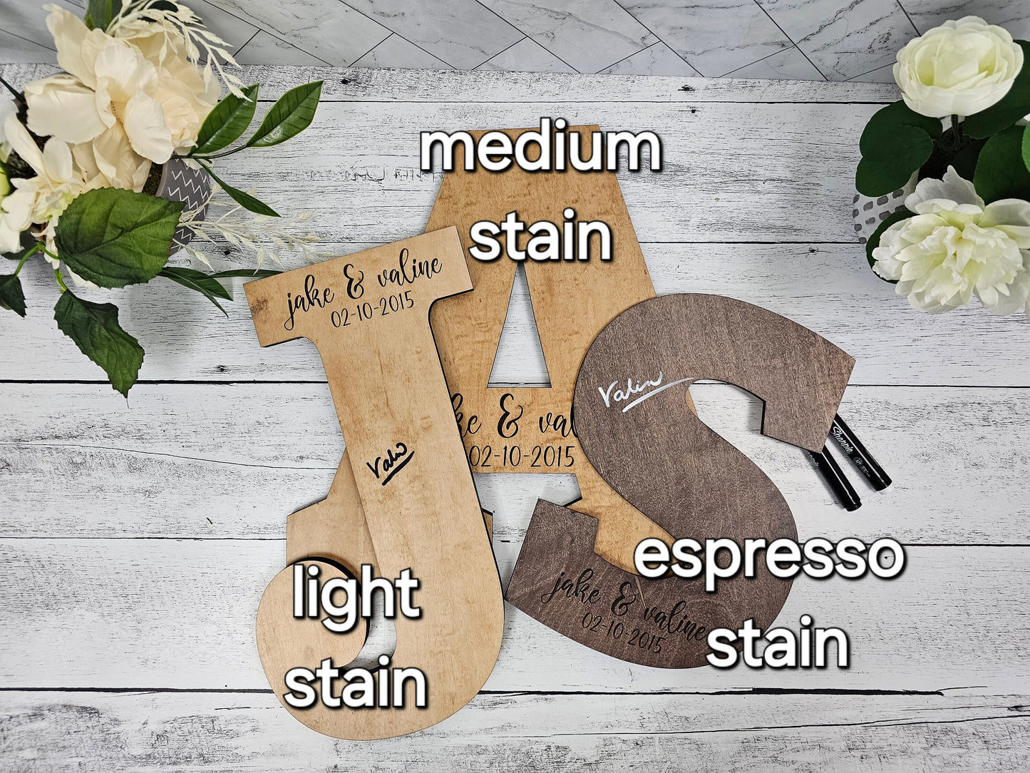 Wedding Guestbook Alternative, Guest Signature Board on Custom Wooden Letter, Personalized with couple's wedding details, Natural Wood Decor