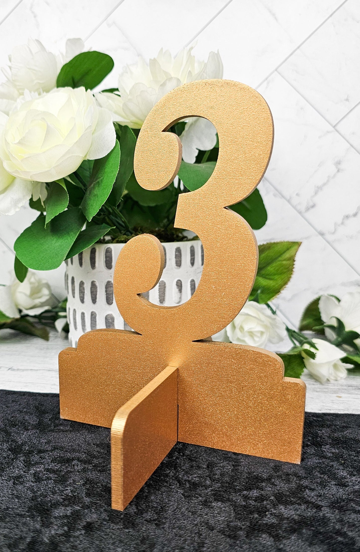 Table Numbers for Wedding Reception Decorations, Gold or natural Wooden Stand Alone Table Numbers with Base, Wood Freestanding Number Cutout