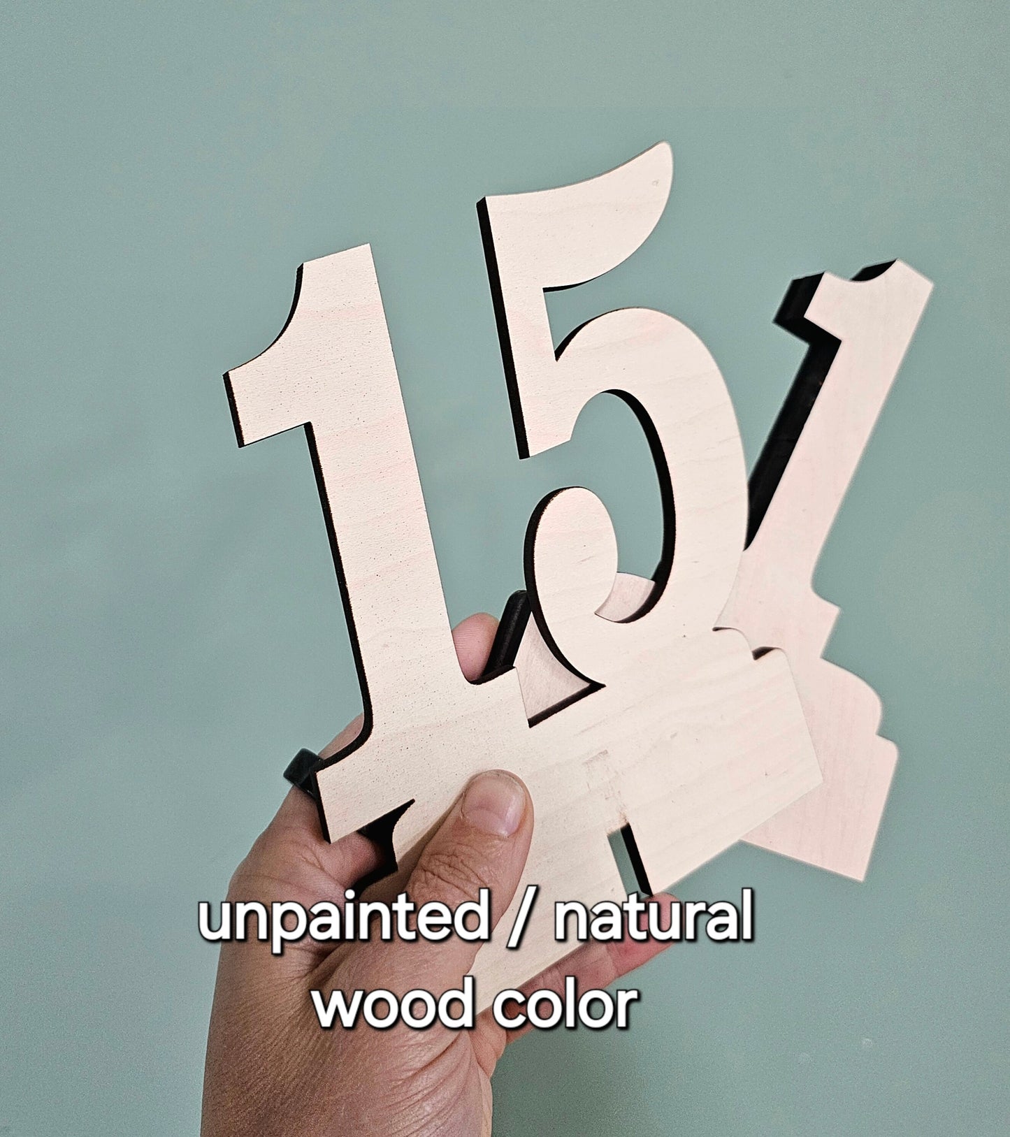 Table Numbers for Wedding Reception Decorations, Gold or natural Wooden Stand Alone Table Numbers with Base, Wood Freestanding Number Cutout
