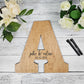 wedding guest signature board, wedding guestbook alternative, large wooden letter, engraved with couple&#39;s first names and wedding date, board can be sign using a marker