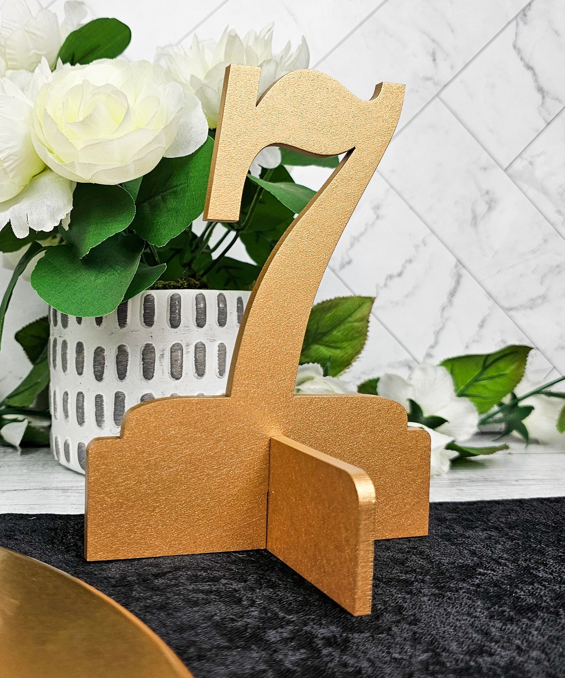 Table Numbers for Wedding Reception Decorations, Gold or natural Wooden Stand Alone Table Numbers with Base, Wood Freestanding Number Cutout