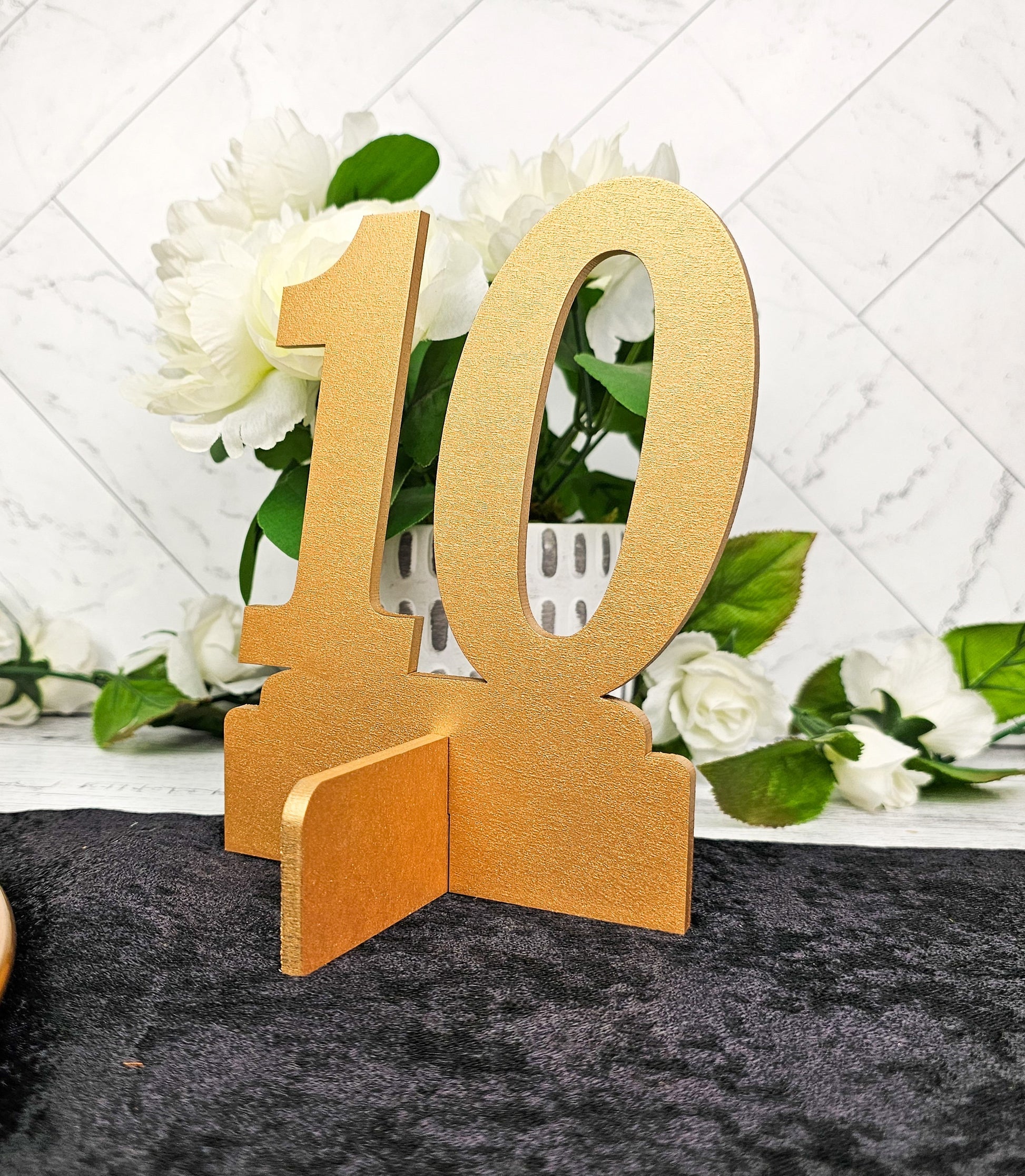Table Numbers for Wedding Reception Decorations, Gold or natural Wooden Stand Alone Table Numbers with Base, Wood Freestanding Number Cutout
