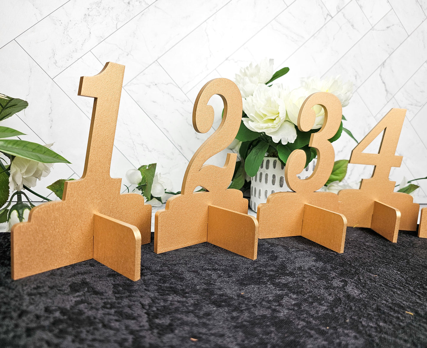 Table Numbers for Wedding Reception Decorations, Gold or natural Wooden Stand Alone Table Numbers with Base, Wood Freestanding Number Cutout