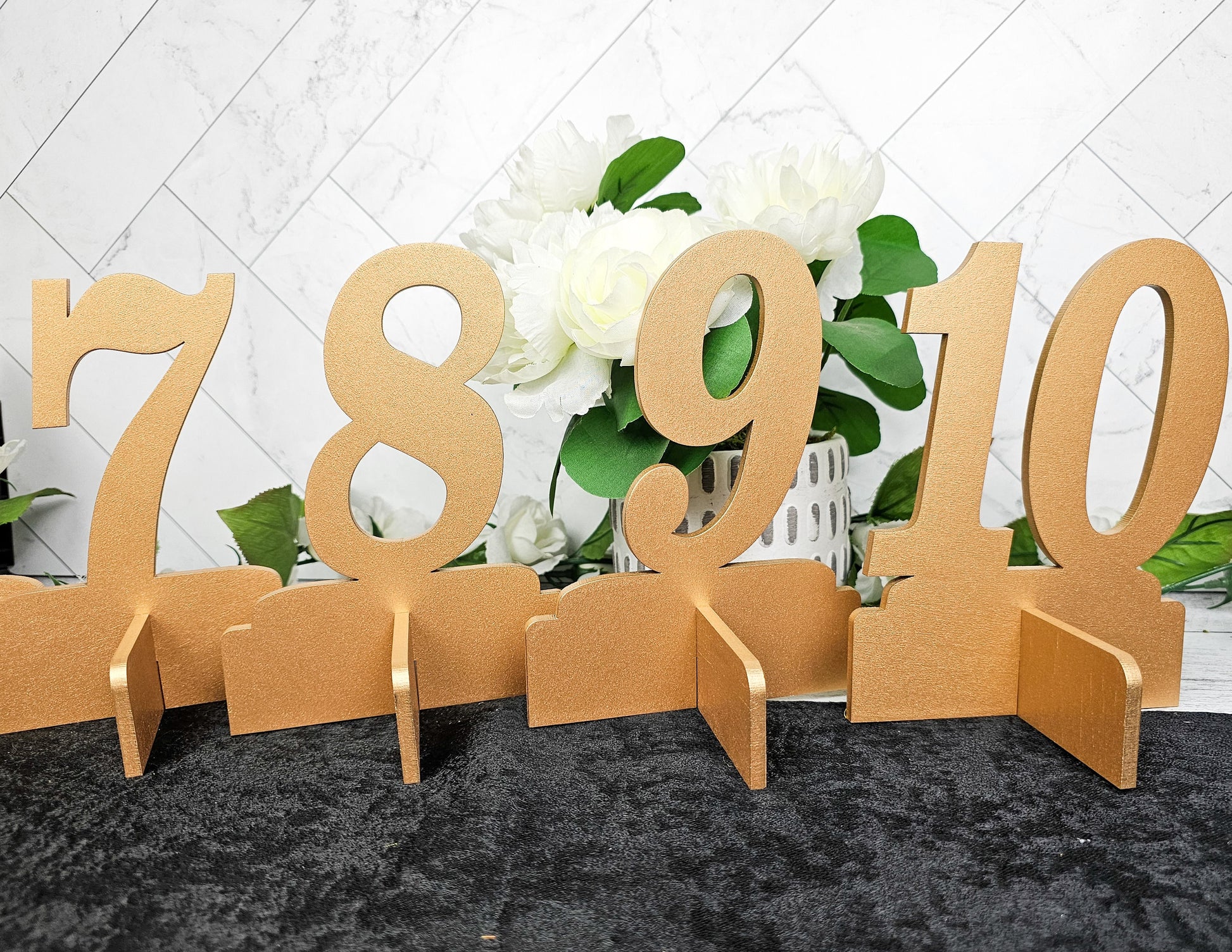 Table Numbers for Wedding Reception Decorations, Gold or natural Wooden Stand Alone Table Numbers with Base, Wood Freestanding Number Cutout