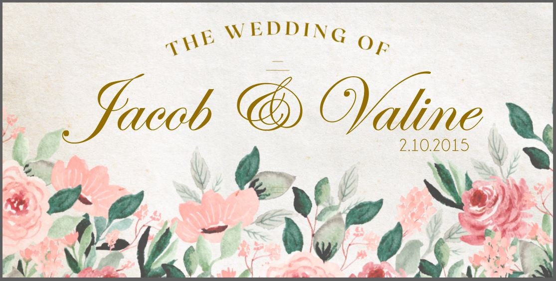 Personalized Wedding Welcome Banner, Custom Wedding Sign with Names & Date, Watercolor Floral Decor, Neutral Color, Indoor Outdoor Reception