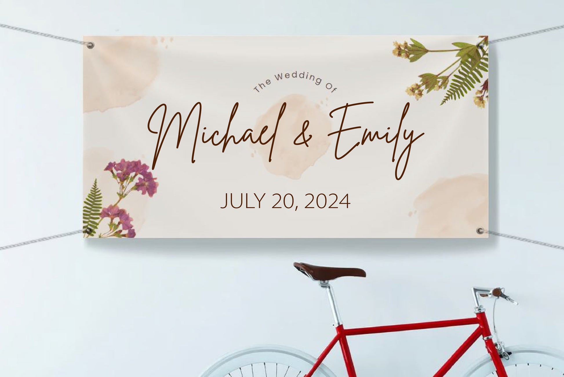 Personalized Wedding Welcome Sign Banner, Includes Couples first name & wedding date, Floral decor for wedding, Anniversary Party Decoration