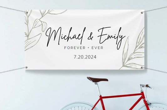Personalized Wedding Welcome Banner, Custom Wedding Sign with Names & Date, Elegant Floral Decor, Indoor or Outdoor Wedding Reception Banner