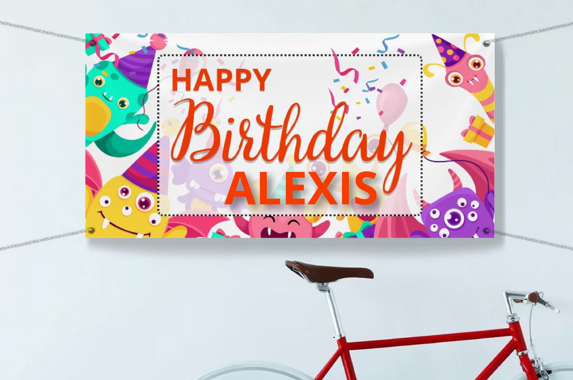 Personalized Kids Birthday Banner with Name, Celebrating Monsters bday Banner, Custom for Children, Indoor Outdoor Use, Reusable