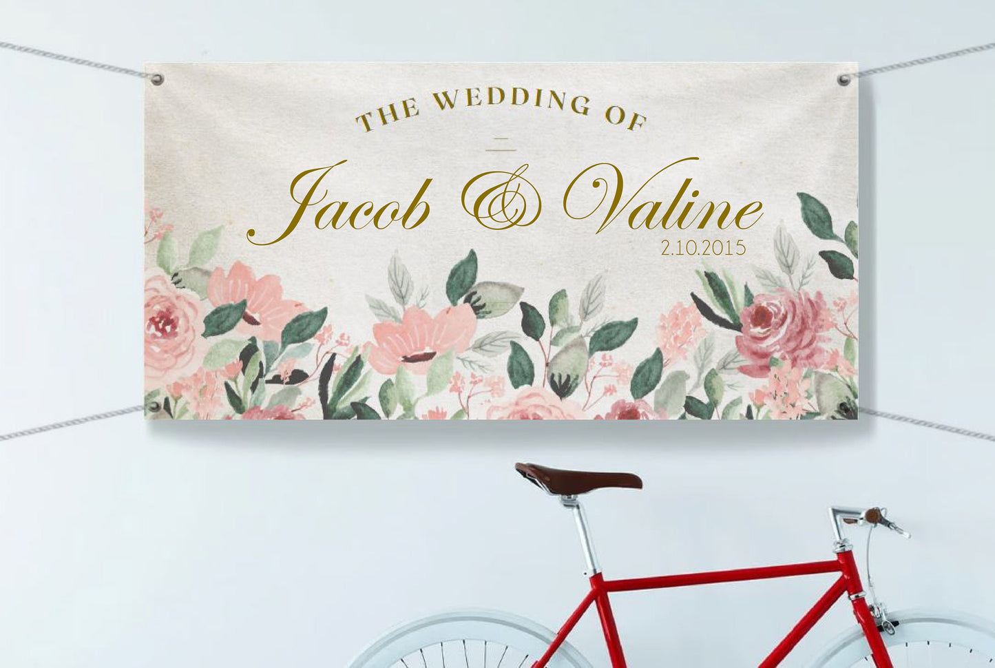 Personalized Wedding Welcome Banner, Custom Wedding Sign with Names & Date, Watercolor Floral Decor, Neutral Color, Indoor Outdoor Reception