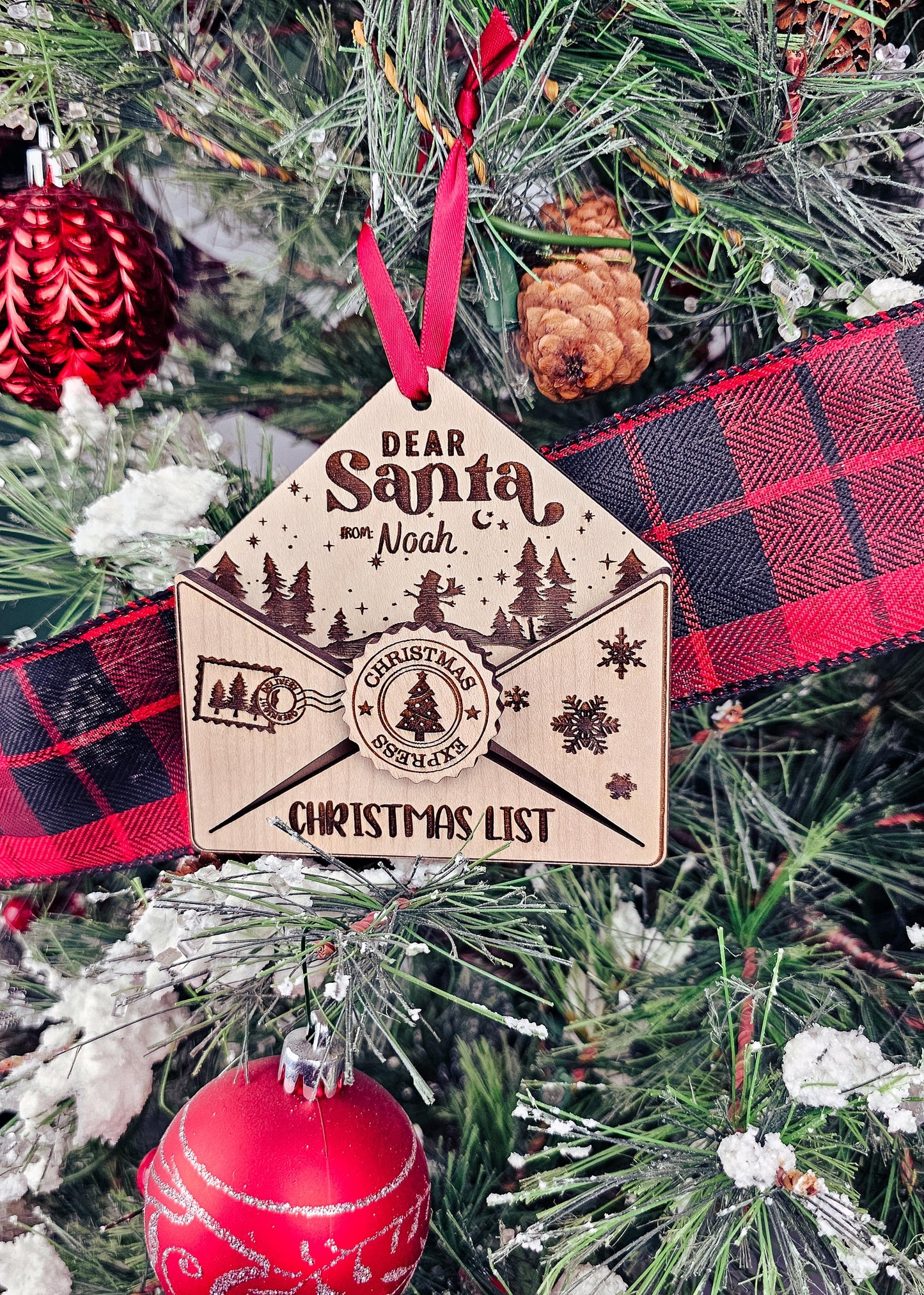 Custom Letter To Santa Envelope, Personalized Wooden Ornament for Childrens Wish List, Kids Christmas List, Santa Mail, Message to Santa
