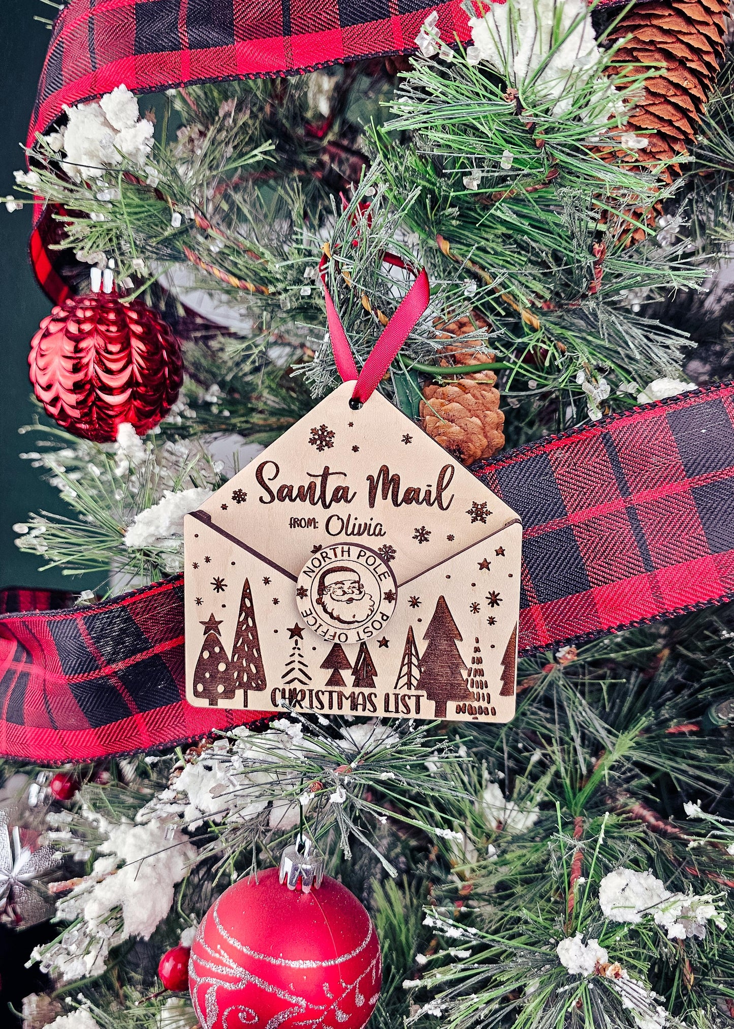 Custom Letter To Santa Envelope, Personalized Wooden Ornament for Childrens Wish List, Kids Christmas List, Santa Mail, Message to Santa