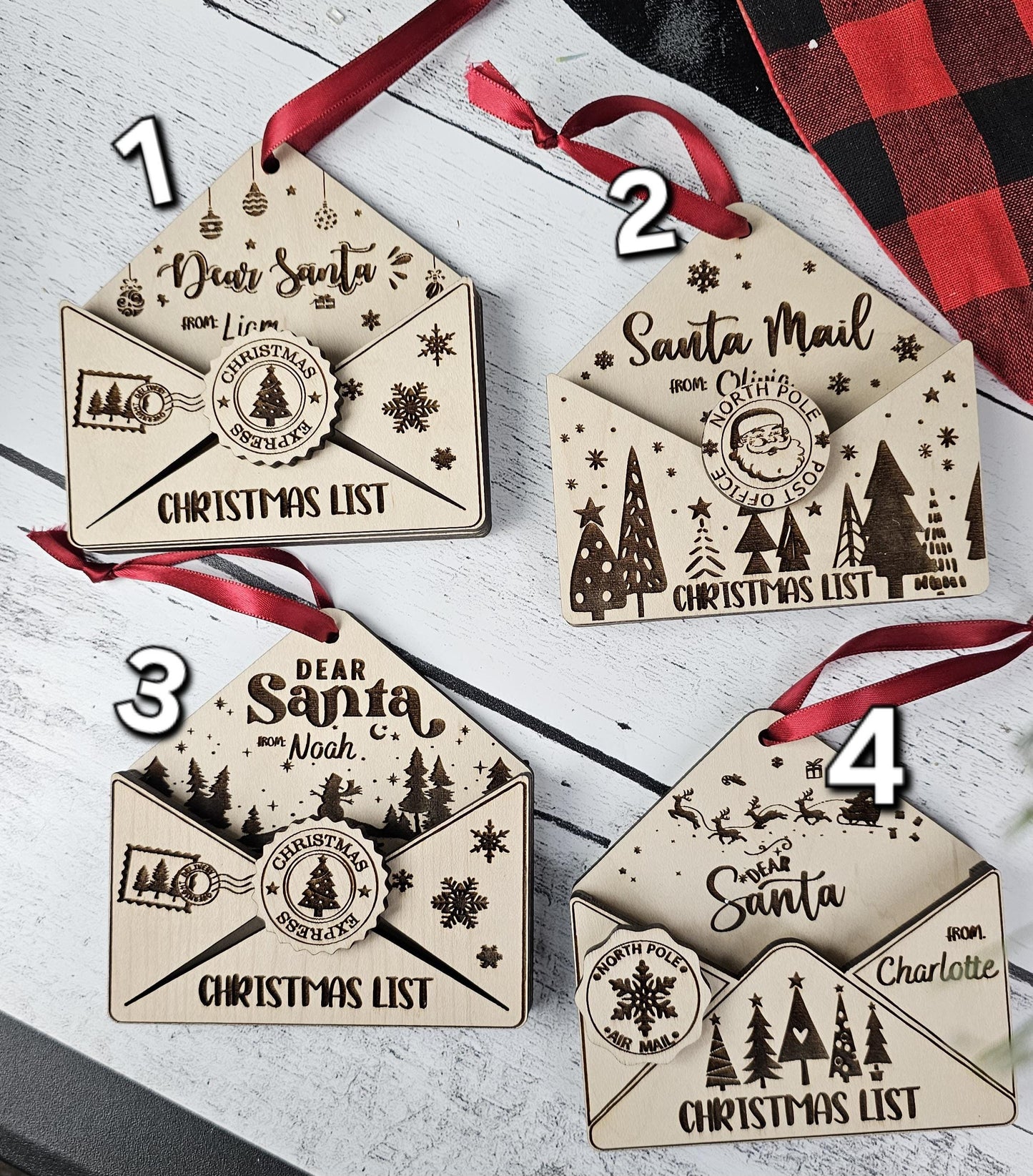 Custom Letter To Santa Envelope, Personalized Wooden Ornament for Childrens Wish List, Kids Christmas List, Santa Mail, Message to Santa