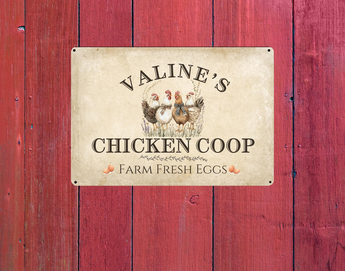 Sign for Chicken Coop, Custom Metal Chicken Coop Sign, Personalized with Name, Farm Fresh Eggs Decor, Barn Wall Art for backyard chickens