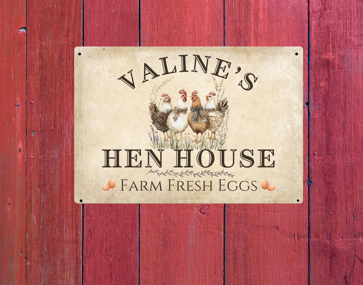 Sign for Chicken Coop, Custom Metal Chicken Coop Sign, Personalized with Name, Farm Fresh Eggs Decor, Barn Wall Art for backyard chickens