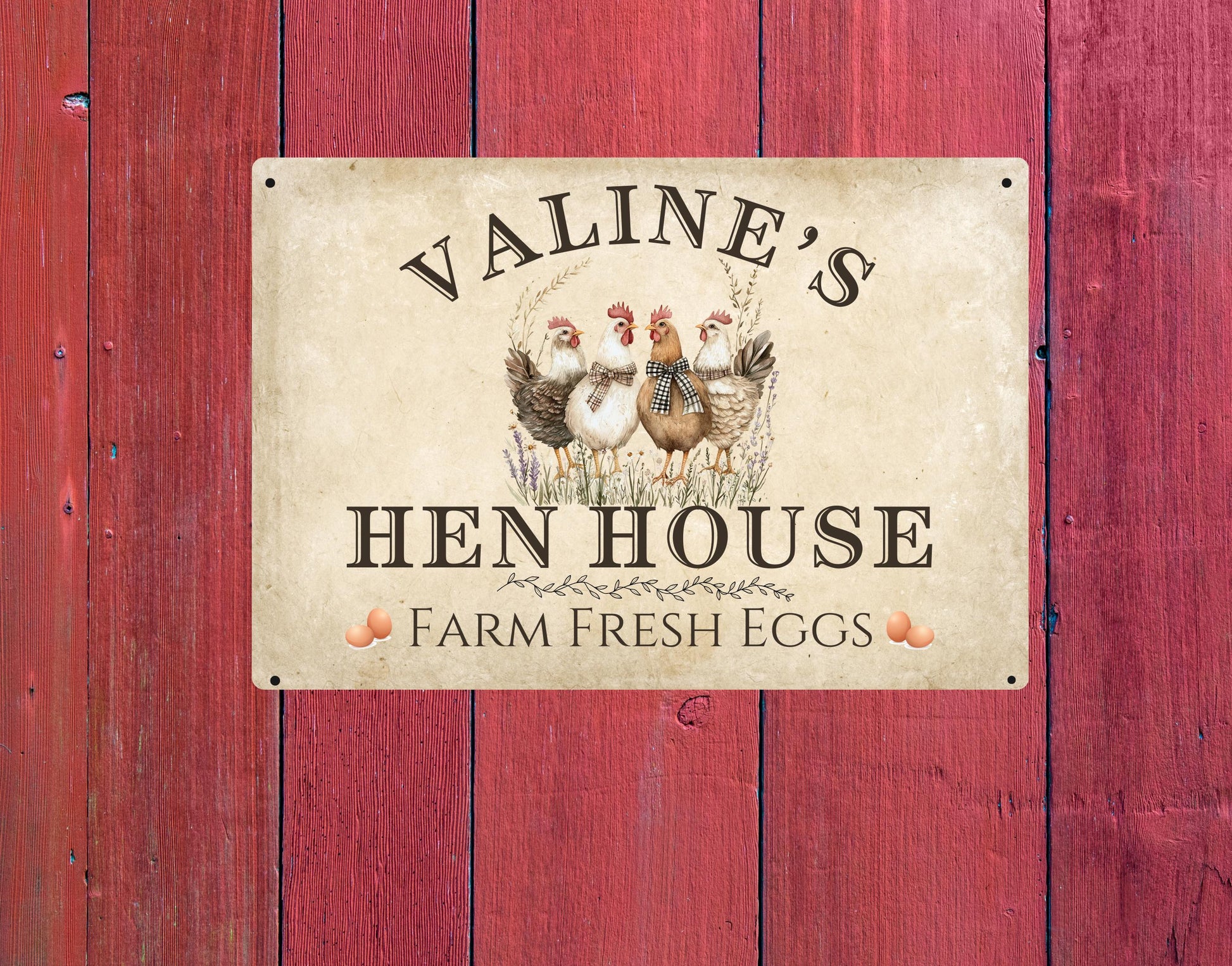 Sign for Chicken Coop, Custom Metal Chicken Coop Sign, Personalized with Name, Farm Fresh Eggs Decor, Barn Wall Art for backyard chickens