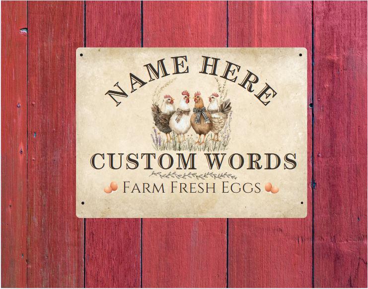 Sign for Chicken Coop, Custom Metal Chicken Coop Sign, Personalized with Name, Farm Fresh Eggs Decor, Barn Wall Art for backyard chickens