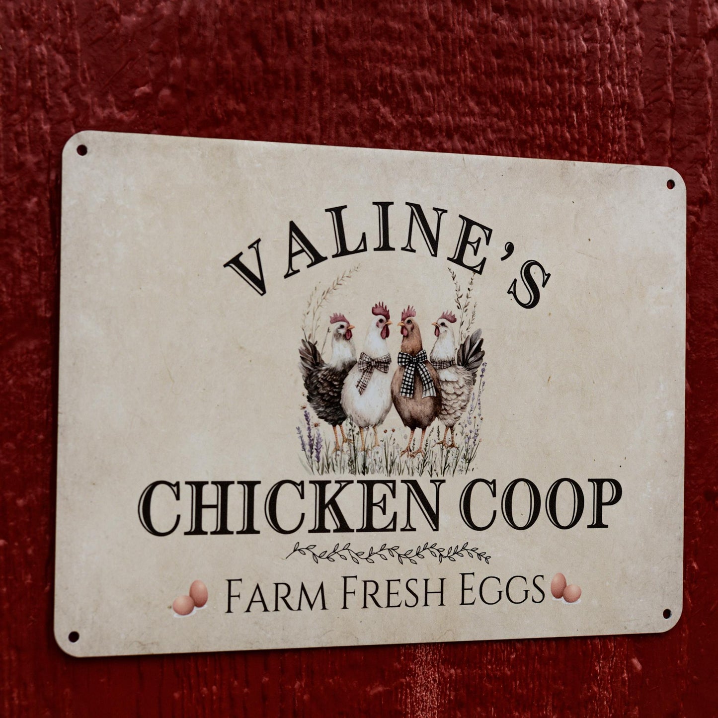 Sign for Chicken Coop, Custom Metal Chicken Coop Sign, Personalized with Name, Farm Fresh Eggs Decor, Barn Wall Art for backyard chickens