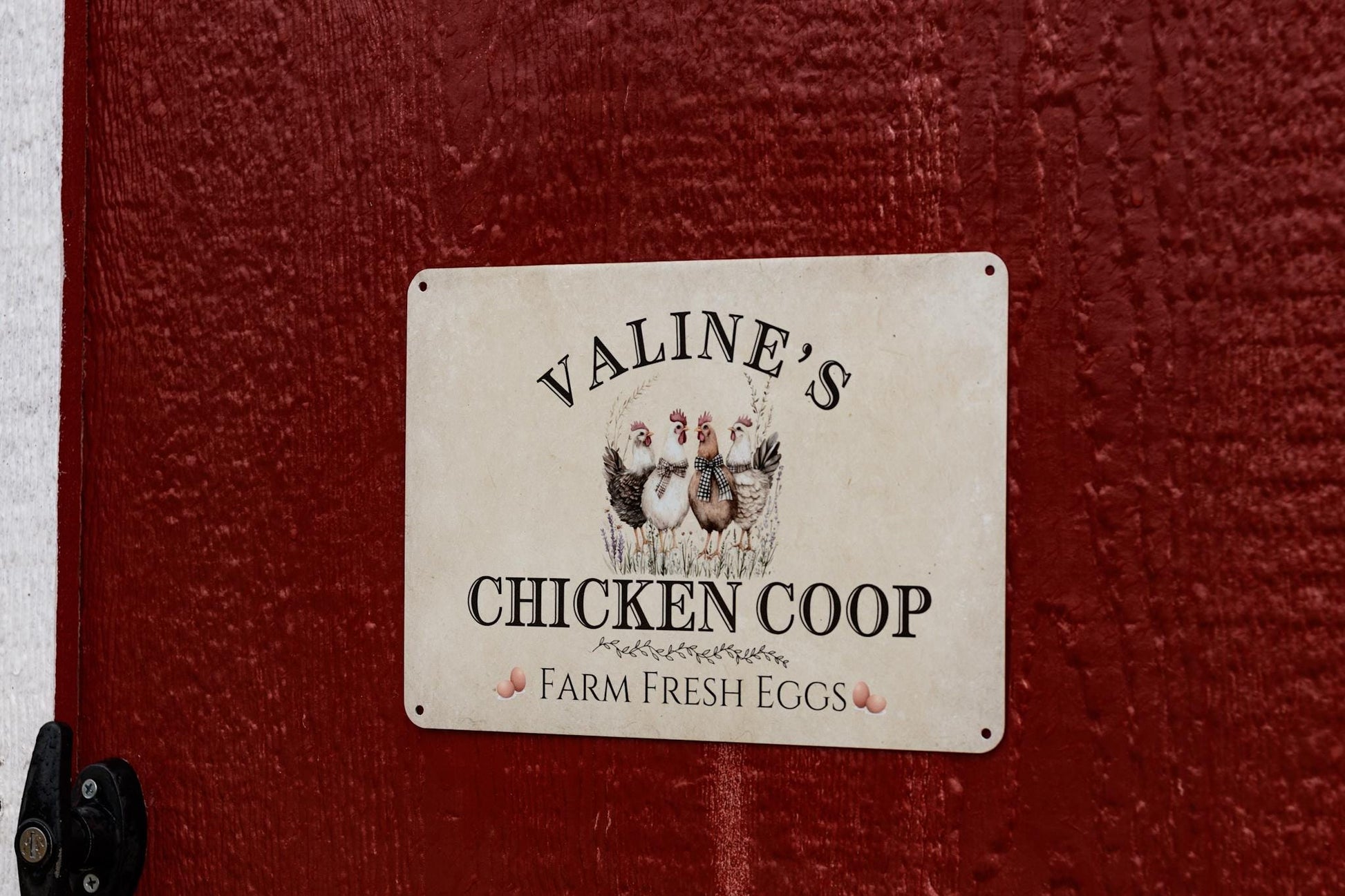 Sign for Chicken Coop, Custom Metal Chicken Coop Sign, Personalized with Name, Farm Fresh Eggs Decor, Barn Wall Art for backyard chickens
