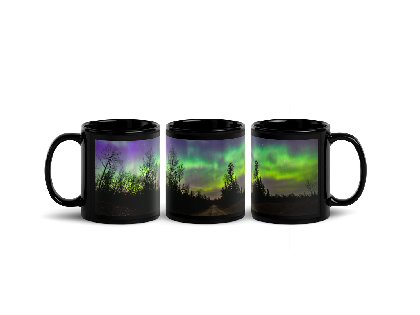 Northern Lights Coffee Mug: Aurora Borealis & Country Backroad, Michigan Night Sky Souvenir, Keepsake, Momento, Gift, Wrap around design