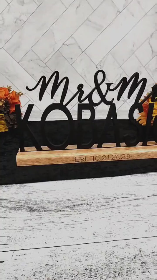 Wedding Sign with Custom Name for Table, Stand alone, Unique Personalized Mr & Mrs Sweetheart Decor, Sleek, Modern, newlywed gift for couple