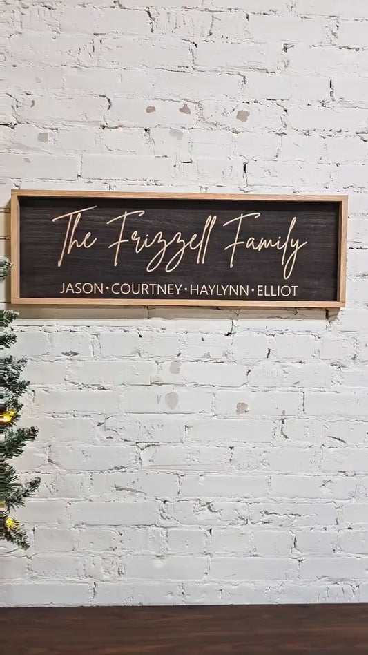 Personalized Family Last Name Wooden Sign for Wall Home Decor, Custom with first names, Framed Sign Christmas or Anniversary Gift For Couple
