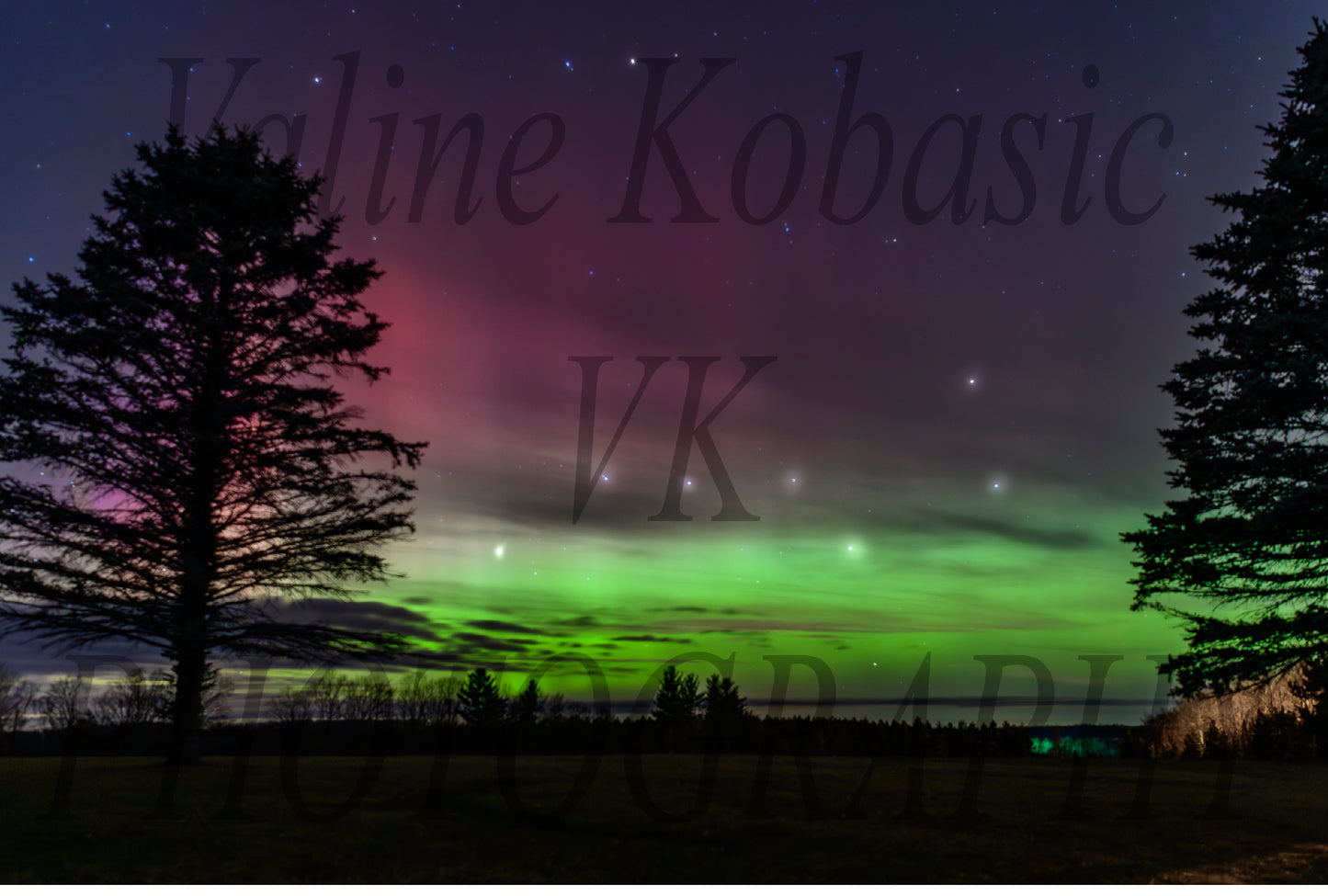 Northern Lights & Big Dipper Canvas - Pine Tree Silhouette Wall Art, Upper Michigan Night Sky Home Decor