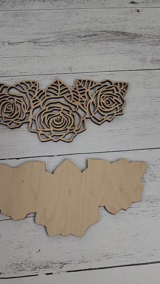Wood Flowers Rose Cut out, Floral & leaves shapes, Wooden floral pattern for signs, flowery blanks for crafts, unfinished DIY, sign making