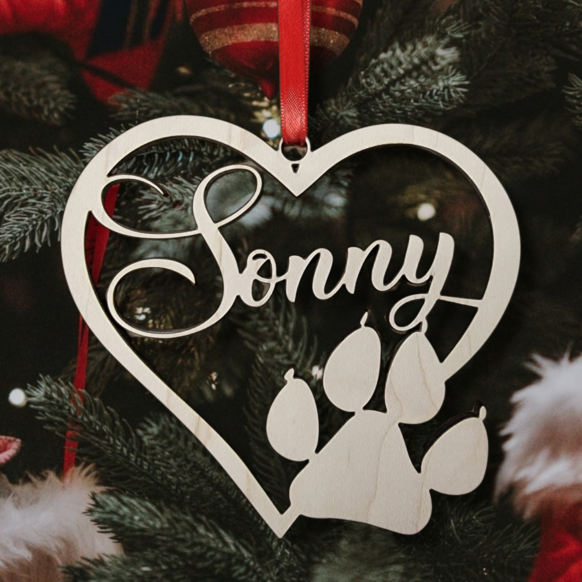 Personalized Pet Paw Print Christmas Ornament Bulb Custom Wood Dog or –  Kobasic Creations
