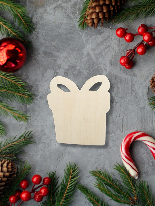 Christmas Present Wood Cut out Shape, Wood Present Shape, Unfinished, DIY Wood Blank, Christmas wood blank, Wood Crafts, Holiday Ornaments