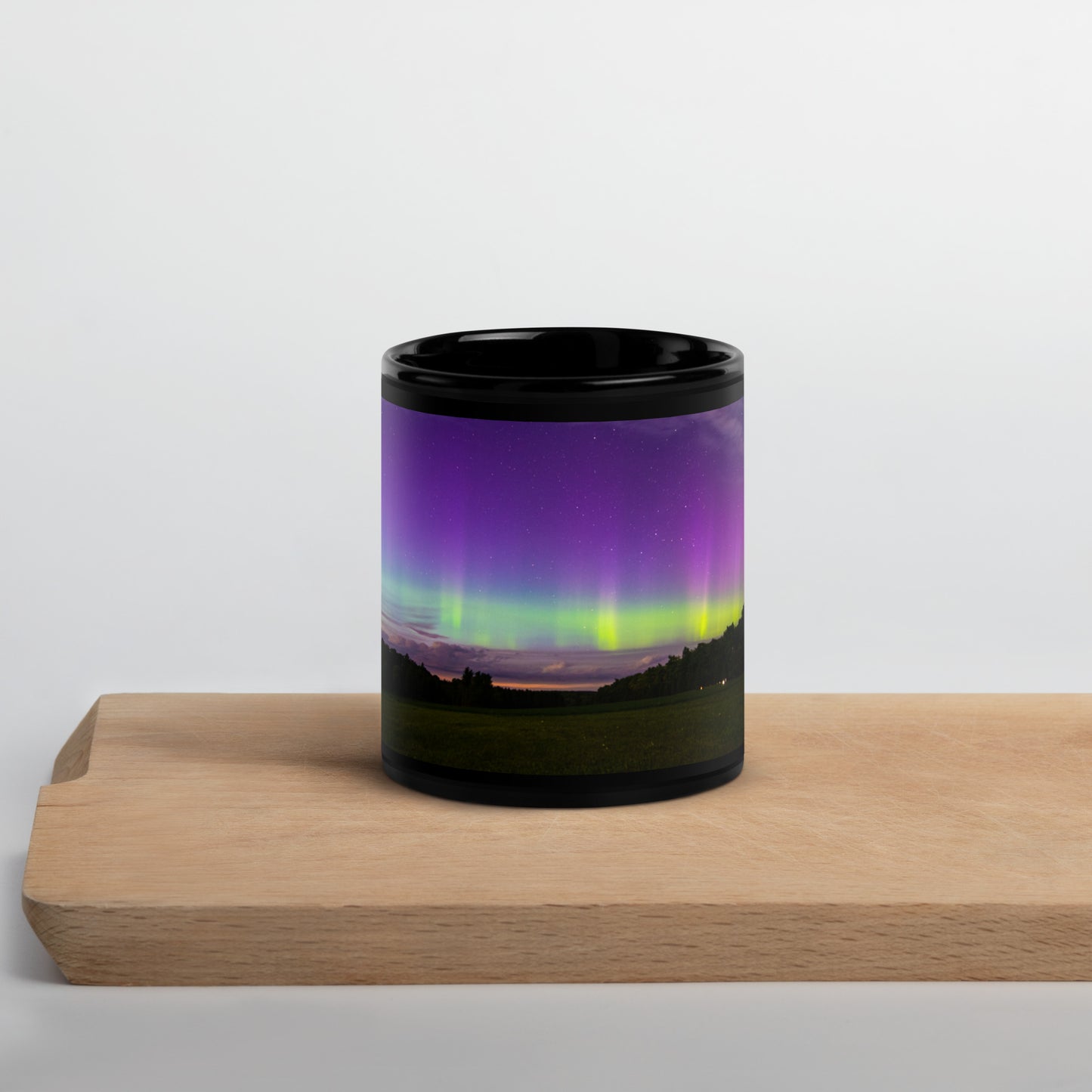 Northern Lights From Michigan - Black Glossy Mug