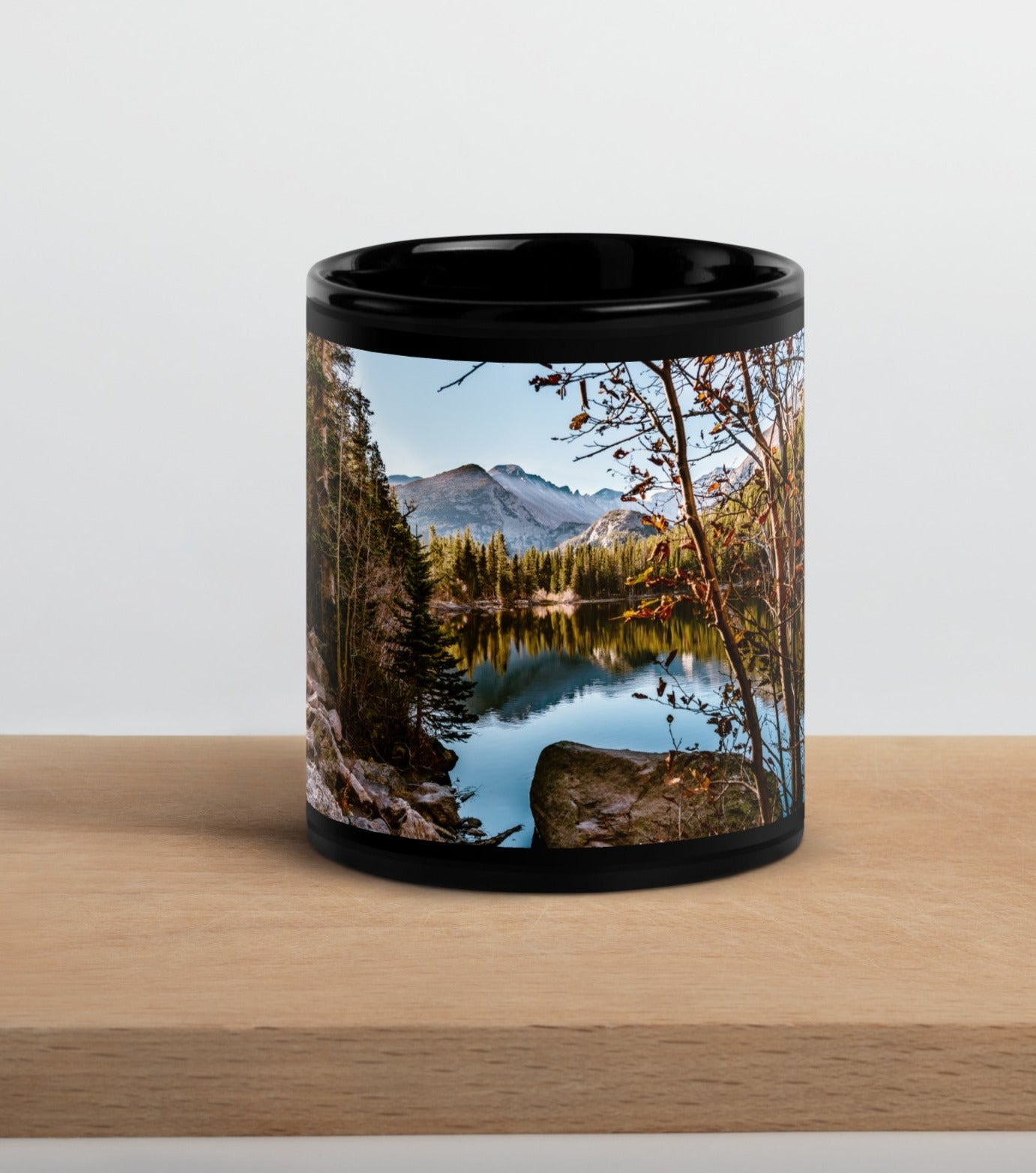 Bear Lake in Rocky Mountain National Park in Colorado - Black Glossy Coffee Mug Souvenir