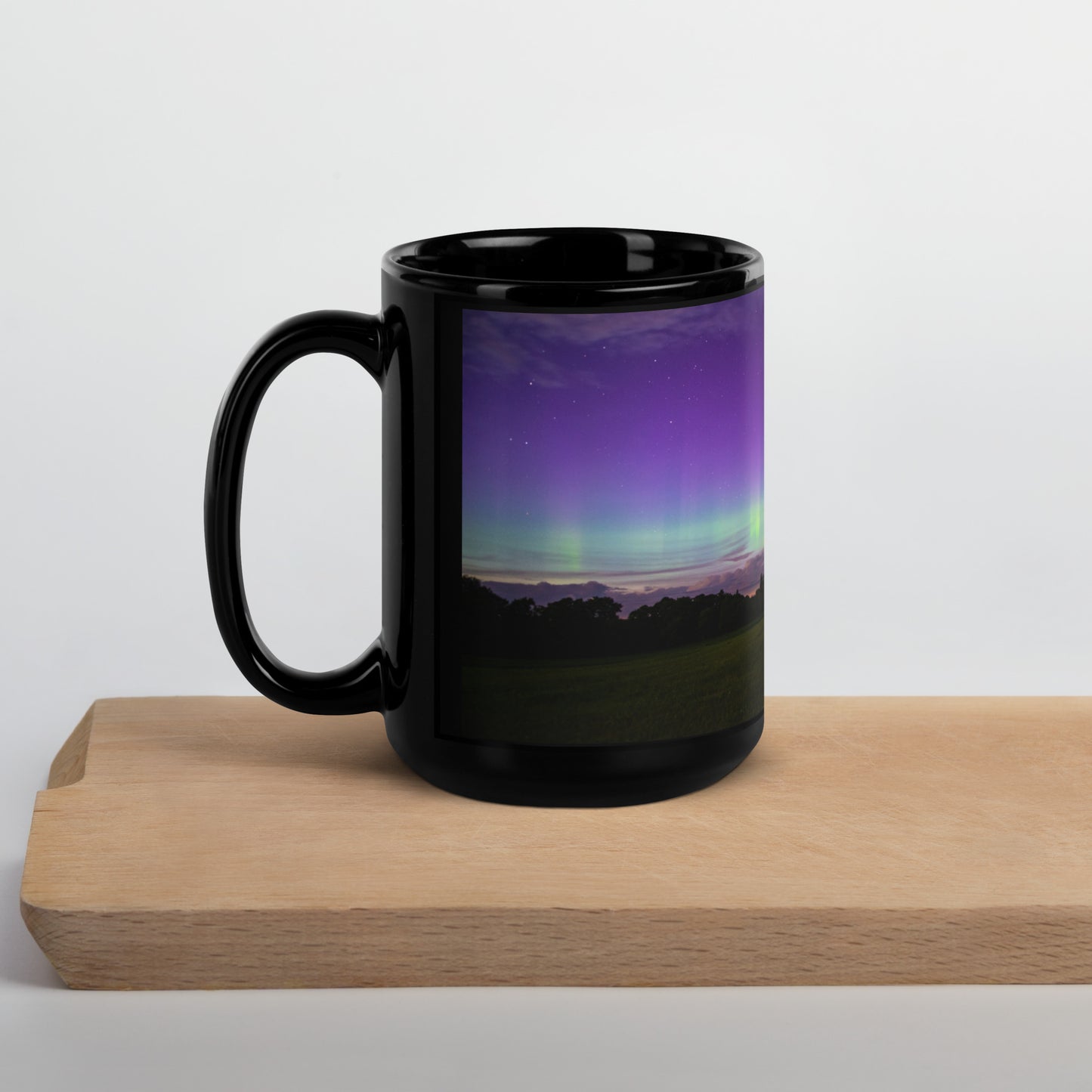 Northern Lights From Michigan - Black Glossy Mug