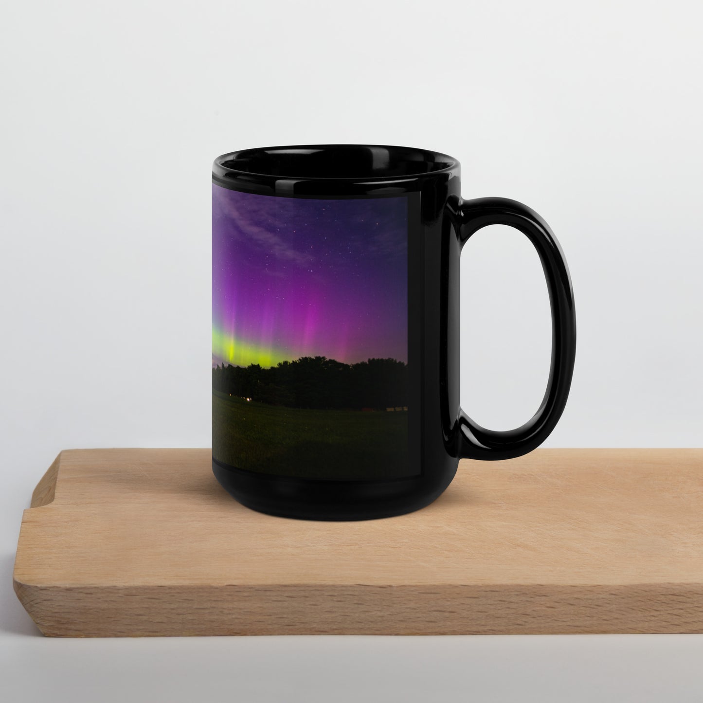 Northern Lights From Michigan - Black Glossy Mug