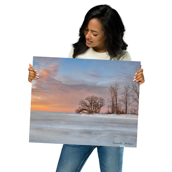 Metal prints - Escanaba Michigan Winter sunrise over Lake Michigan, Sand Point, Water Plant Road, Ludington Park view