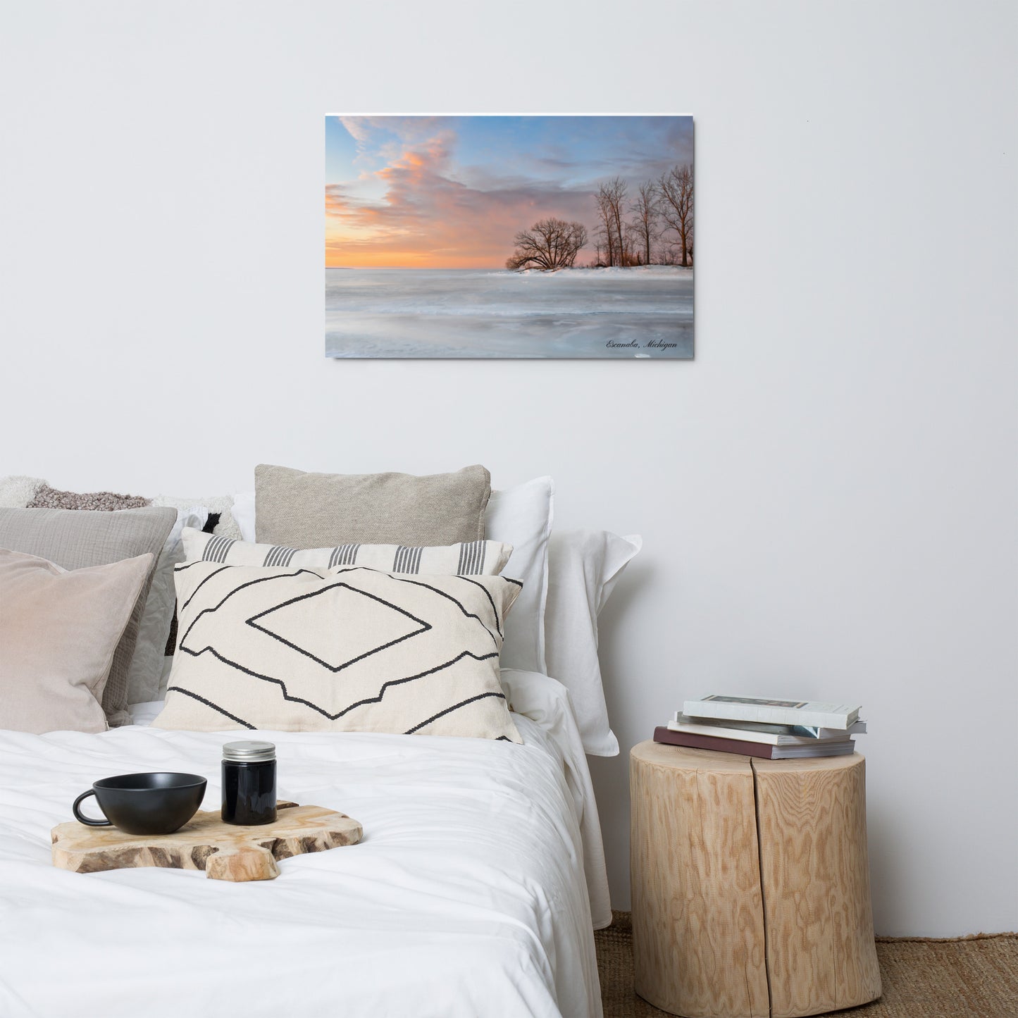 Metal prints - Escanaba Michigan Winter sunrise over Lake Michigan, Sand Point, Water Plant Road, Ludington Park view