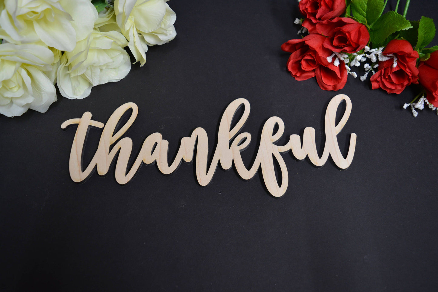 THANKFUL wood sign. Calligraphy THANKFUL Wall Sign. Laser Cut THANKFUL wood cut out sign. Rustic Wood Thankful Sign. Wood Thankful word Sign
